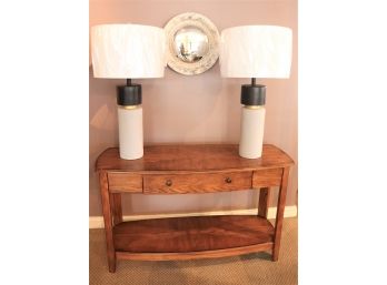 Small Wood Console Grained Wood Look & Contemporary Style Notre Monde Lamps, Distressed Finish Mirror