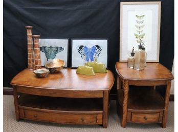 Primo Rectangular Adjustable Coffee Table & Side Table Includes Assorted Decor, Butterfly Print & Pillars