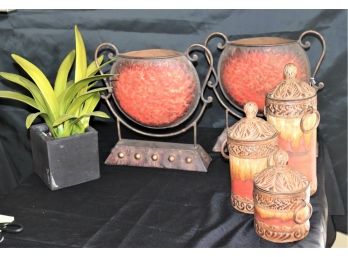 Decorative Rustic Style Metal Planters & Kamin Canisters With Lids