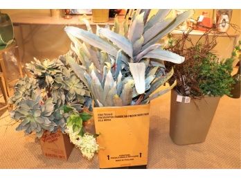 Collection Of Assorted Sized Faux Plant Decor, Flowers & More As Pictured
