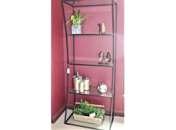 Contemporary Metal & Glass Shelf With Decorative Accessories