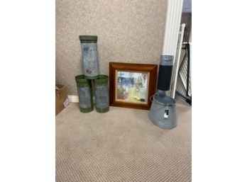 Cool Ammo Shell Like Canister Planter Dcor 18 Tall, Includes Metal Planter With Handle