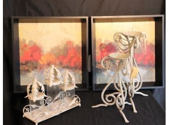 Pair Of Pretty Autumn Fall Panel Boxes & Candle Pillars From Jaru