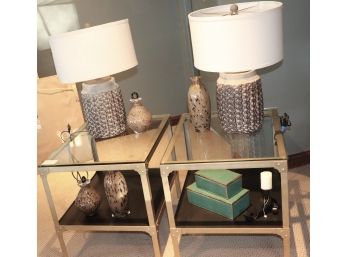Contemporary Style Table Lamps. Metal & Glass Side Tables & Pretty Art Glass Bottles Nice Little Set