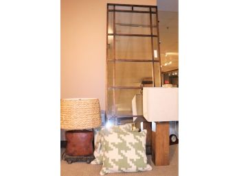 Large Free-Standing Wall Mirror With Panels Includes 2 Pillows & Asian Style Table Lamp