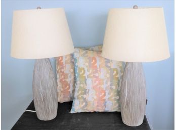 Pair Of Elegant Carob Table Lamps With Pillows