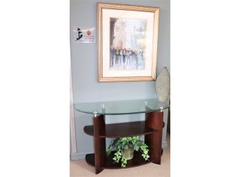 Small Console Table With A Beveled Edge Glass Top, Framed Art Ancient Avenue' By Fagan