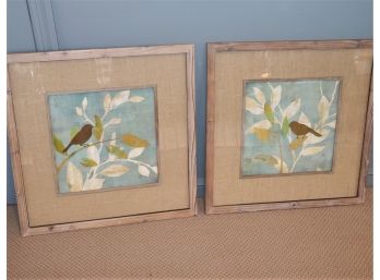 2 Turquoise Bird Silhouettes Bird With Burlap Matted Frame