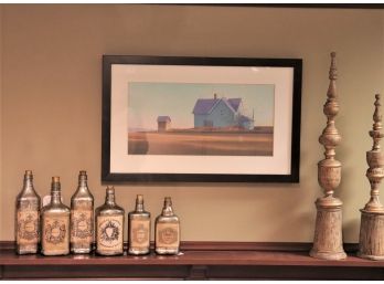 Turquoise House Print In Frame, Decorative Liquor Bottle Collection Assorted Sizes & Set Of 2 Nalini Fini