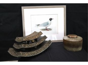 Matted Larus Bird Print Includes Decorative Accessories, Jar With Lid & Decorative Trays