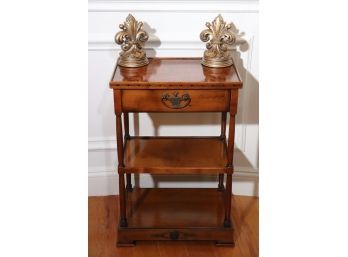 Vintage Italian Style Inlay Burl Wood Top Occasional Table With Bookends