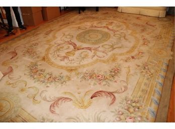 Oversized 100 Percent Wool Hand Woven Aubusson Style Area Rug - 12 X 18