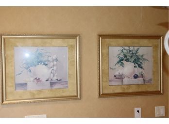 Pair Of Decorative Kitchen Prints In Gold Frames By Ruth Badarian