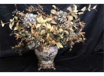 Oversized Silk Floral Arrangement In Decorative Ornate Porcelain Container