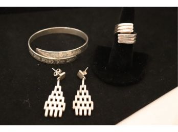 Contemporary Sterling Lot With Bracelet Ring And Earrings