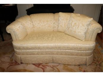 Custom Kindel Furniture Upholstered Loveseat In Cream & Pale Yellow Floral Damask
