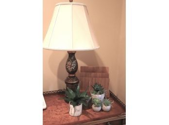 Hand Painted Bouquet Metal Table Lamp With Assorted Faux Succulents