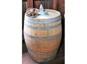 Vintage Oak Wine Barrel Tonnellerie Siruge France With Decorative Accessories