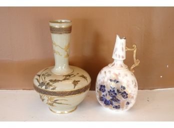 Vintage Royal Rudolst Painted Bottle & Pretty Vase 0146- Painted Floral Detail