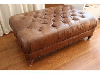 Custom Chesterfield Style Tufted Leather Ottoman Nail Head Accent Hand Crafted By Lee Craftsman