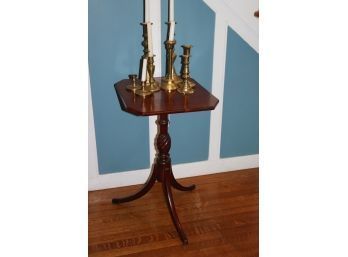 Vintage Octagonal Side Table With A Beautiful Twisted Base & Curved Legs Includes Brass Candlesticks