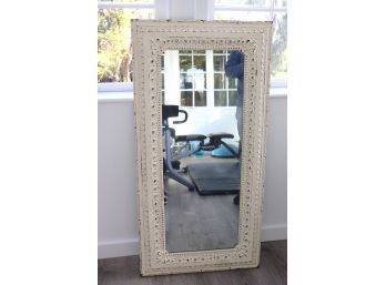 Distressed Finish Wood Mirror With Embossed Tin Appx 24.5 Inches X 49 Inches