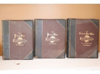 Antique Leather-Bound The Complete Poetical Works Longfellow With Illustrations From Late 1800s