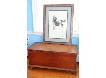 Original Chinese Horse Ink Drawing Dated Winter 1927 Plus  Antique Rustic Chest