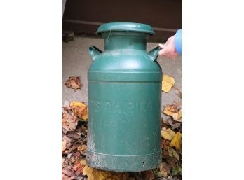 Vintage Painted Green Abbots Milk Can Great Decor