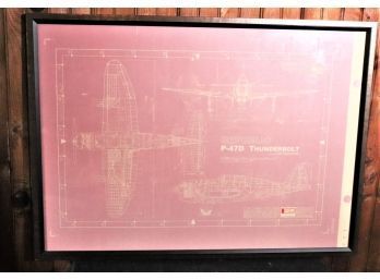 Republic P-47d Thunderbolt Plane Blueprint Poster In Frame Appx 44 Inches X 32 Inches