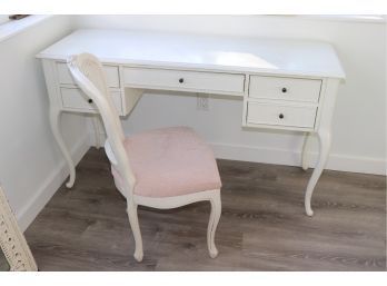 Pretty White Painted Desk With A Distressed Finish Includes Chair