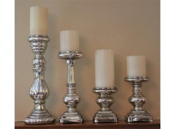 Pretty Antiqued Silver Metallic Finish Candle Pillars