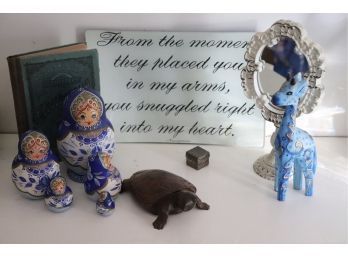 Small Stamped Sterling Box 1 Inch Includes Decorative Accessories & Hand Painted Stacking Dolls
