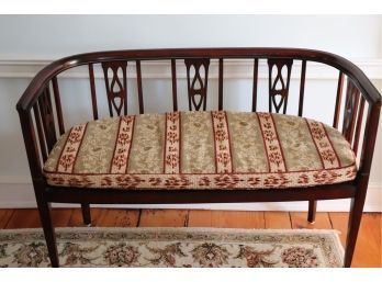 Beautiful Vintage Hallway Bench With Cushion, Rounded Back Cane On Seat Overall Very Good Condition