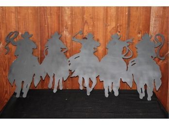 Heavy Wrought Iron Metal Cowboy On Horse Wall Art Nice Piece Appx 38 Inches X 16 Inches