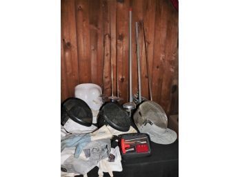 Collection Of Fencing Items Includes Head Gear, Swords & More, Storage Bag Included Size M