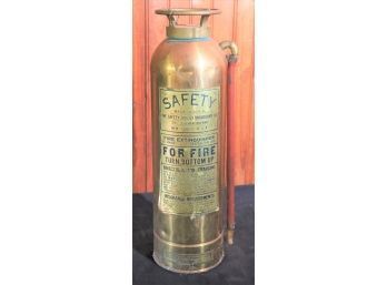 Vintage Brass Safety Fire Extinguisher 2.5 Gallons The Safety Fire Extinguisher Co 293 7th Avenue Ny, Usa