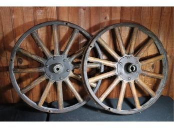 Pair Of Antique Wooden Wheels With Remarkable Patina