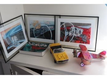 Collection Includes Signed Car Prints By D. Mcrary In Frame & Sunspinner Stained Glass Kaleidoscope Plane