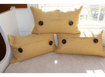 3 Burlap Polyester Like Decorative Accent Pillows, Filled With Waterfowl Feathers From Spencer N Enterpri