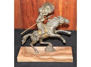 Vintage Knight On Horse Statue With Marble Base Signed By Artist