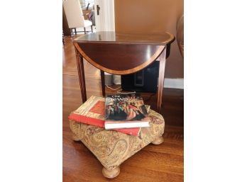 Quality Drop Leaf Side Table With Inlay/Banding Includes Coffee Table Books & Small Poof