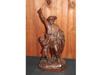 Unique Carved Wood Statue, Amazing Detail Of A Man With Bow/Arrow  - 29 Inches Tall