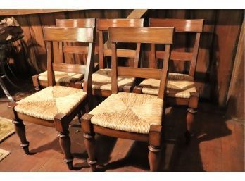 5 Solid Wood/Woven Rush Chairs