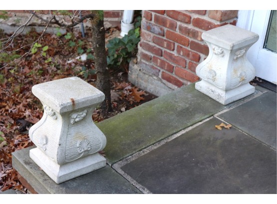 Pair Of Small Cement Garden Pillars/Stands With A Shell Motif Design