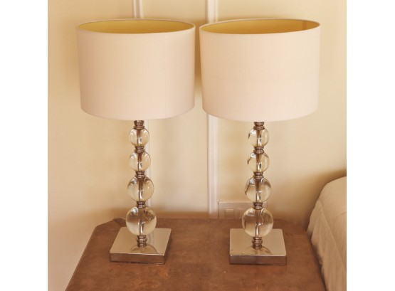 Stylish Glass Table Lamps With Drum Shades & Cord Switch