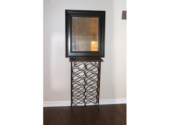 Small Wine Rack Side Table & Beveled Edge Wall Mirror