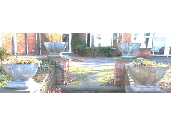 Set Of 4 Large Resin Garden Planters Approximately 27 Inch Diameter X 16.5 Inches Tall