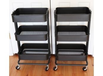 Pair Of Metal Utility Carts On Wheels Great For Crafts