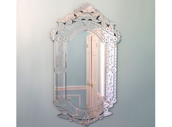 Long Venetian Glass Accent Wall Mirror Appx 27 Inches X 48 Inches